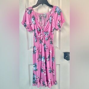 Cute Pink Floral Tie-Front Maxi Dress